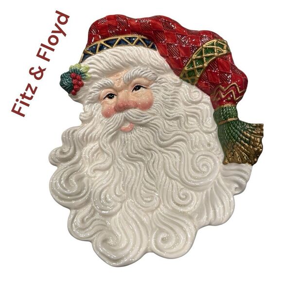 Fitz and Floyd Santa Claus Holiday Plate - Red and White - Picture 1 of 10